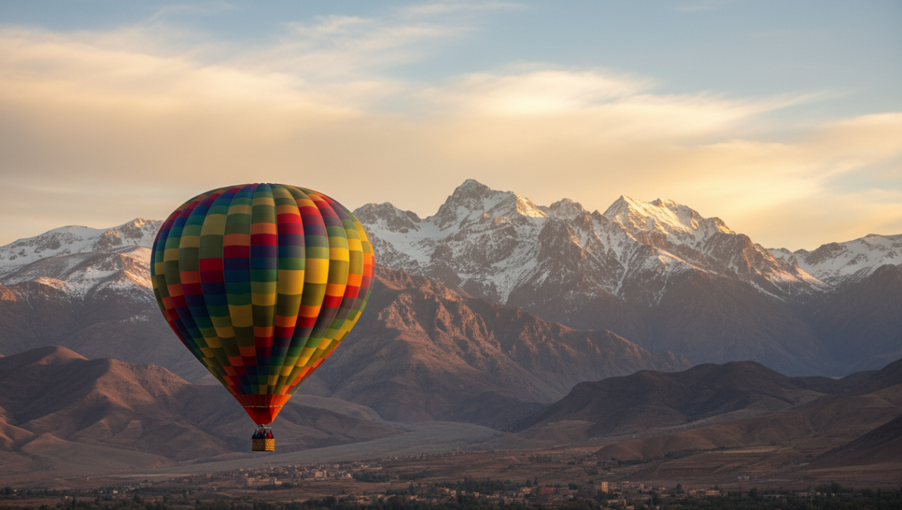 Hot air balloon over Atlas Mountains